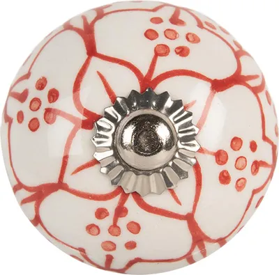 Image de Clayre & Eef Bouton de porte Ø 4x4 cm Rouge Blanc Céramique
