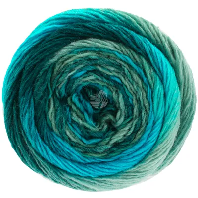 Zdjęcie produktu dla Lana Grossa MEILENWEIT 100 g Color Mix 4-warstwowa przędza skarpetkowa z jasnym gradientem kolorów 400 m kolor 8052 - ciemna benzyna/niebieski benzynowy/zielony/jasna benzyna/mięta