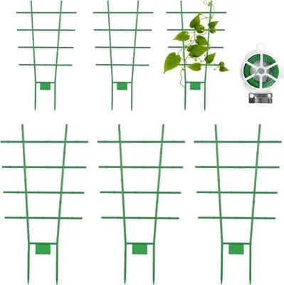 Produktbild von Unyqoos® 6er-Set Mini-Pflanzenstützen – Rankhilfe aus PP-Kunststoff, 3×26 cm & 3×43 cm + 166 cm Bindebänder, für Tomaten & Topfpflanzen