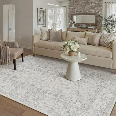 Image de Tapis vintage gris, motif floral, 160x230 cm, avec envers antidérapant, idéal pour le salon