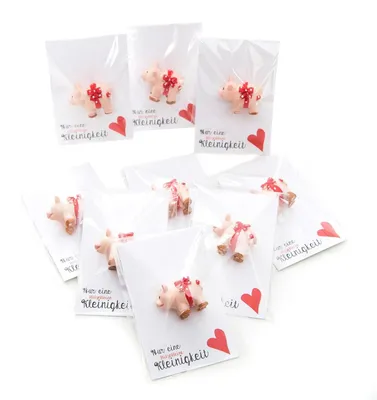 Produktbild von 10 rosa Glücksschweine & Schmuckkärtchen Nur eine klitzekleine Kleinigkeit - kleines Geschenk20 Stück