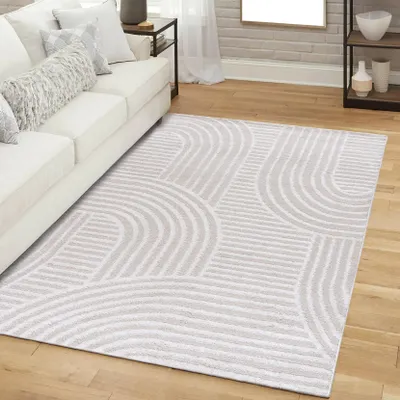 Produktbild von Mazovia Teppich - Modern Geometrische Bögen - Wohnzimmer, Schlafzimmer, Esszimmer, Büro - Mittelhaarig - Rechteckig - Weich Stilvoller - 120x170 cm