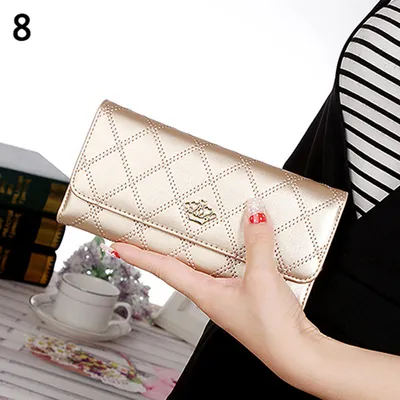 Produktbild von Damen Quilted Crown Clutch Lange Geldbörse Kunstleder Brieftasche Kartenhalter Handtasche Rosa