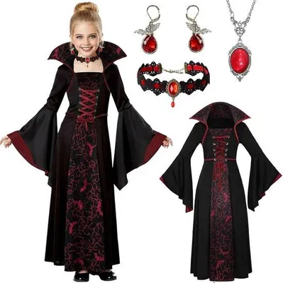 Obrázek produktu pro Upír kostýmy děti - Halloween oblečení - s škrtičem a náušnicemi - ideální pro kostýmy party - ShopFlot