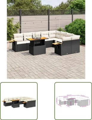 Produktbild von The Living Store 10-tlg. Garten-Sofagarnitur mit Kissen Schwarz Poly Rattan