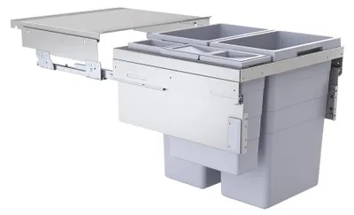 Image de Collecteur de déchets Hailo 3619621 CE Slide Euro-Cargo 2x 38 + 12 + 2.5 litres gris clair