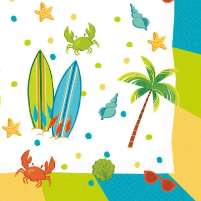 Produktbild von 16 Servietten Surf Party - Palmen und Surfbretter 33x33cm