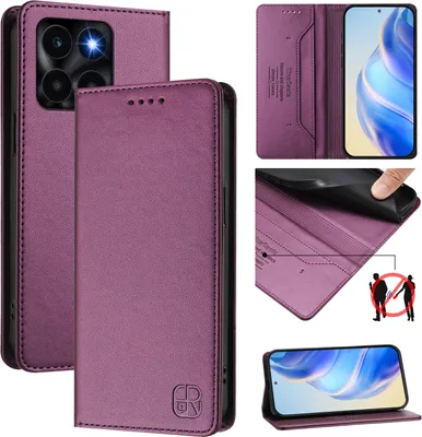 Produktbild von Lederhülle für Honor X6A Hülle Flip Brieftasche Kartenfächern Ständer Schutzhülle Lila