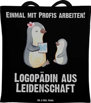 Produktbild von Mr. & Mrs. Panda Einkaufstasche Logopädin Leidenschaft - Schwarz - Geschenk, Tasche, Studium, Ausbildung, Uni, Jutetasche, Spruch, Schultasche, Lustig, Witzig, Tote Bag