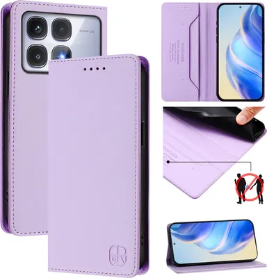 Produktbild von Lederhülle für Xiaomi Redmi K70 Ultra Hülle Flip Brieftasche Kartenfächern Ständer Schutzhülle Violett