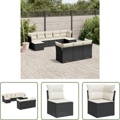 Produktbild von The Living Store 10-tlg. Garten-Sofagarnitur mit Kissen Schwarz Poly Rattan
