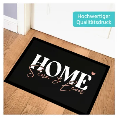 Produktbild von Fußmatte Home personalisiert mit Namen, rutschfest und waschbar, Schwarz 60x40cm