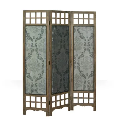 Produktbild von Homestyle4u Paravent Raumteiler 3 teilig Holz Stoff Barock Design Braun Grau Indoor