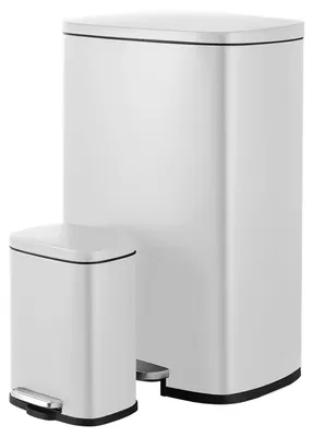 Image de Poubelle de cuisine à fermeture douce, 50 litres + 5 litres - Acier inoxydable - Avec pédale
