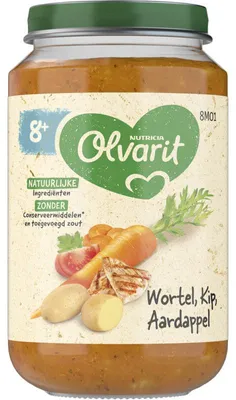 Obrázok produktu pre Olvarit Detská kaša Wortel, kuracie mäso a zemiaky, 8 mesiacov a viac, 200 g – bohatá na živiny