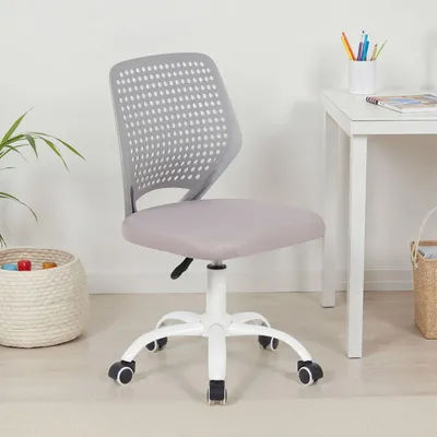 Produktbild von Schreibtischstuhl JADE höhenverstellbar, Grau – ergonomischer Bürostuhl für Kinder, atmungsaktiver Mesh-Bezug, Rückenlehne aus Kunststoff, 5-Stern-Fußkreuz aus Metall