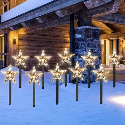 Produktbild von Jayseuw 10x Gartenstecker Stern 36cm warmweiß 6/18h Timer Leuchtstäbe