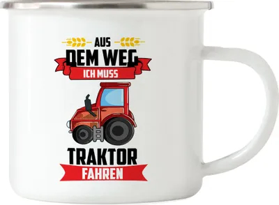 Produktbild von Traktor Trecker Aus dem Weg ich muss Traktor Fahren Emaille Tasse Geschenkidee Jungs Bauern