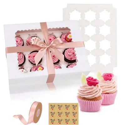 10 Cupcake-Förmchen mit Sichtfenster, Weiß, 32,5x25x9 cm