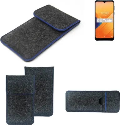 Produktbild von K-S-Trade Handy-Hülle Schutz-Hülle kompatibel mit Wiko Y81 Filztasche Pouch Tasche Case Sleeve Filzhülle dunkelgrau, blauer Rand