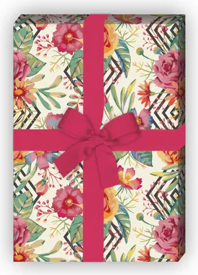 Produktbild von Elegantes Geschenkpapier mit Rosen auf Rauten, beige - G9935, 32 x 48cm