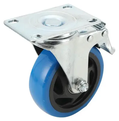 Image de Roulettes industrielles - 10 cm - Polyuréthane bleu - Avec frein - Capacité de charge : 480 kg - Acier galvanisé - Lot de 4
