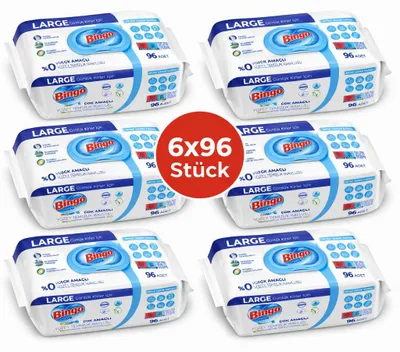Produktbild von Bingo Feuchttücher Weißseife 6x96 Blatt – Mehrzweck Reinigungstücher – Vorteilspack