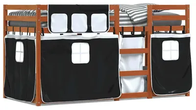Immagine prodotto di Letto a castello con tende bianco e nero 90x190 cm in legno di pino