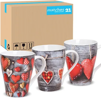 Produktbild von Schöne Kaffeetassen 36er Set Holz-Optik Herzen Landhaus-Stil