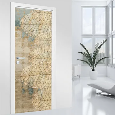 Image de Stickers pour porte - Lumaléa - Feuilles - Adhésif MAT - Largeur 83 x Hauteur 205 cm