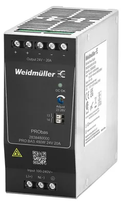 Produktbild von Weidmüller PRO BAS 480W 24V 20A, 480 W, 230 V, 45 - 65 Hz, 20 A, Schwarz, Status