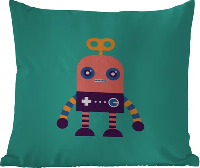 Produktbild von MuchoWow® Outdoor Kissen - Roboter - Spielzeug - Gesicht - Rosa - Jungen - Kinder - 50x50 cm - Wetterfest - Lounge Kissen - Komfortabel - Kissen mit Bild