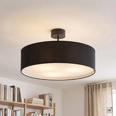 Produktbild von Deckenleuchte Stoff rund Ø 50 cm Schwarz E27 3-flammig Modern, KI-generiertes Bild