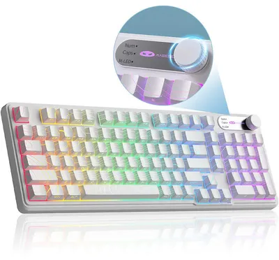 Produktbild von RGB Gaming Tastatur 98 Tasten, Tri-Mode Bluetooth 2.4G USB, 4000mAh, Lautstärke-Knopf, Membran Tastatur Weiß