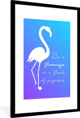 Produktbild von MuchoWow® MuchoWow® Gerahmtes Poster Blau - Weiß - Flamingo 60x90 cm - Poster mit zchwarzem Bilderrahmen - Dekoration - Wandposter Wohnzimmer - Hochwertig