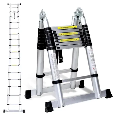 Produktbild von 5(2.5+2.5) M Teleskopleiter mit Tragegriff, Rutschfester Mehrzweckleiter aus Aluminium, Maximale Tragfähigkeit 150 kg