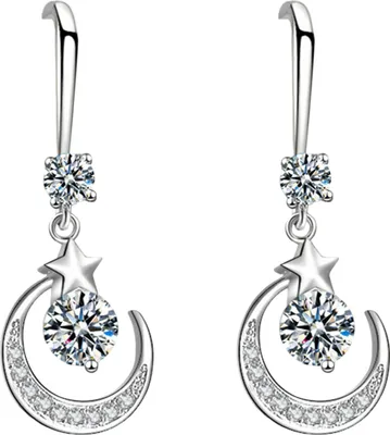 Produktbild von 1 Paar Damen-Hakenohrringe in Mond- und Sternform mit Strasssteinen, Hängeohrringe aus polierter Legierung, Ohrschmuck für Abschlussball, Party, Dating