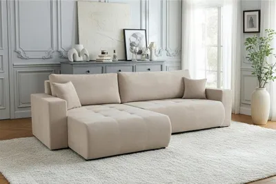 Produktbild von Ecksofa Schlafsofa Sofa ARMARI in Stoff Wind Beige Ottomane Rechts