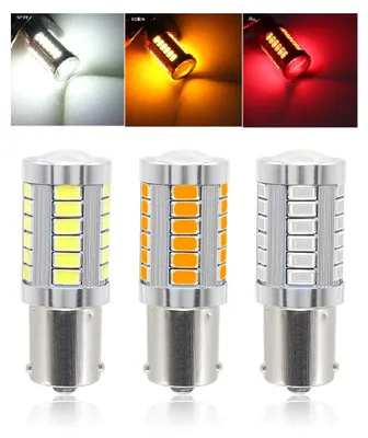 Image de Ampoules LED, 33 SMD, avec lentille, BA15S 1156 (P21W), BAU15S 1156 (PY21W), 12 V, lumière blanche, orange et rouge