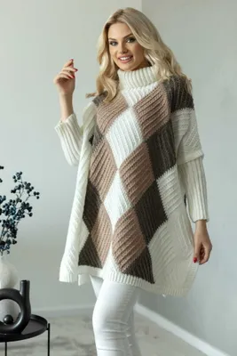 Produktbild von PeeKaBoo Damen Poncho mit Ärmeln a Rhomboid Design Tokol ecru universal