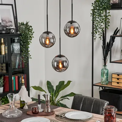 Produktbild von Fossobiubo Hängelampe aus Metall/Glas in Schwarz/Rauchfarben
