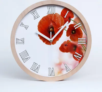 Produktbild von Holzuhr 25fi cm wanduhr - weiße Spitzen - Mohnblumen