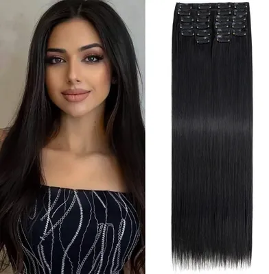 Obrázok produktu pre Príčesky, 56 cm, 12 kusov, hladké vlasy, syntetické, prírodná čierna farba (#1B)