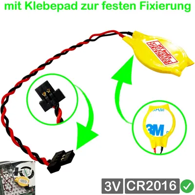 Produktbild von RTC CR2016 BIOS Batterie CMOS Knopfzelle Akku Battery mit Steckerkabel für HP ProBook 450 G6 5TL33ES, 450 G6 5TK30EA, 440 G6 6MS62ES, 440 G6 5TK00EA