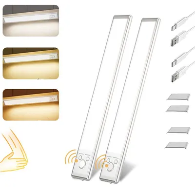 Produktbild von Magnetische Wandleucht- 2er-Set – 24cm, 1500mAh, 3 Farben dimmbar, Bewegungsmelder, Magnet, USB-C – Ideal für Schrank & Flur