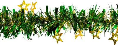 Produktbild von Weihnachtsgirlande Lametta mit holograf. Sternen 7cm x 2m grün / gold