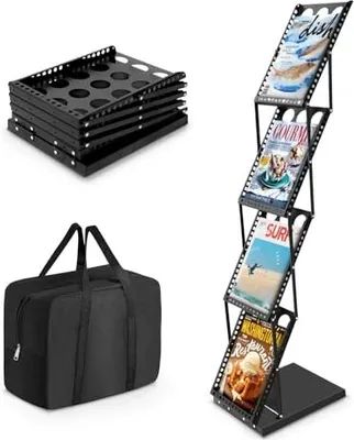 Produktbild von SUNDOY Faltbarer Zeitschriftenständer mit 4 Taschen – Magazinhalter & Broschüre Prospekthalter Tragetasche für Büro, Einzelhandel Messe-Ausstellungen