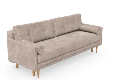 Produktbild von Amy 3-Sitzer Sofa mit Schlaffunktion, skandinavischer Stil, Möbelfüße aus Eiche, gewachst, Cord-Stoff Poso 2 Cappuccino