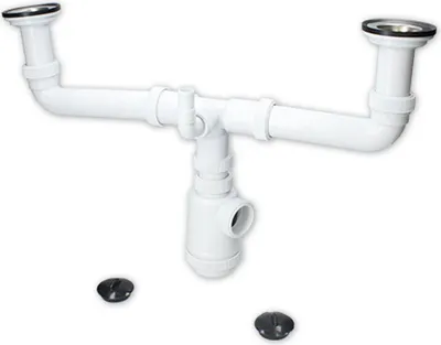 Obrázek produktu pro Fontastock FSKFSI008 dvojitý výsuvný sifon 1-1/2" 32/40 typ láhve s mřížkou, odtokem a zátkou v ceně, horizontální vývod, vývod z pračky nebo myčky nádobí
