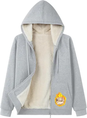 Image de ASKSA Veste Sweat Femme Doublée Chaude Hiver Zippée Veste Fleece Veste Hiver Hoodie avec Capuche (Gris Clair,S)